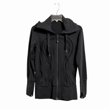 Lululemon Stride Ruffle Hooded Jacket Womans 4 Black Full Zip Activewear Workout