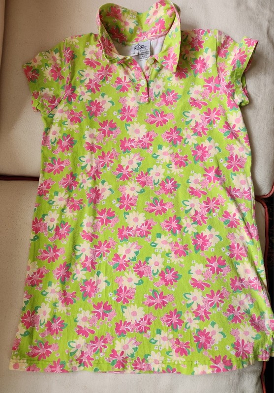 PREPPY Vtg LILLY Pulitzer DRESS Green Pink flora White Label Polo T Shirt Collar