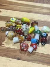Vintage Lot  Lampwork Art Glass Fun Mushroom Bug Beads Exact Lot
