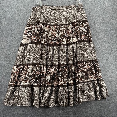 Chicos Skirt Womens XL Silk Patchwork Tiered Flowy Hippie Peasant Cottage Gypsy
