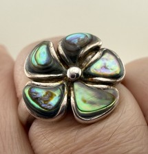 Sterling Silver Abalone Flower Ring Size 7 Vintage Floral Statement