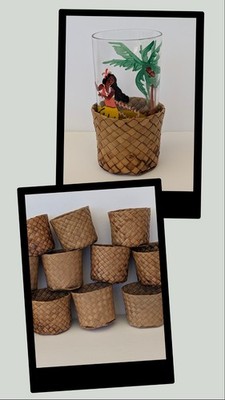Vtg Hand Woven Palm Frond Drink Holders Coasters Set of 12 MCM Polynesian Tiki