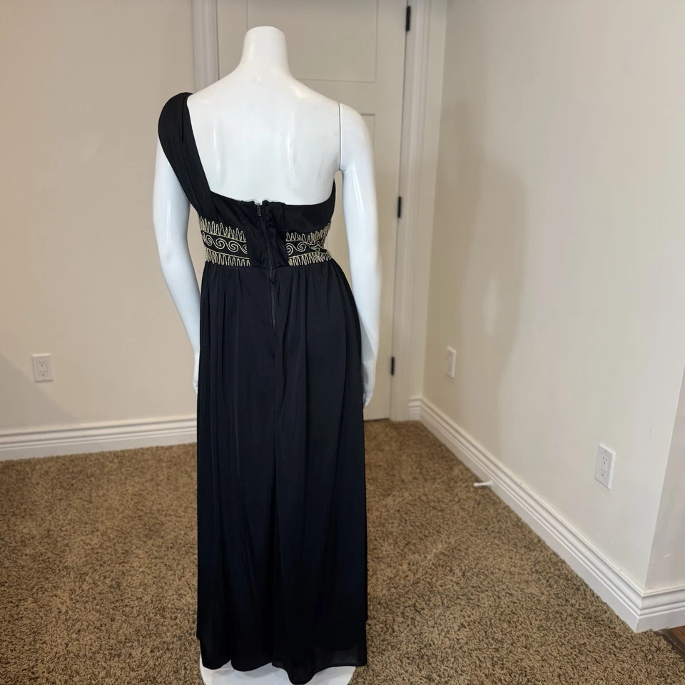 Vintage 70’s GRECIAN EMBROIDERED ONE SHOULDER DRESS S 4 Evening Greek Goddess - Image 3 of 4
