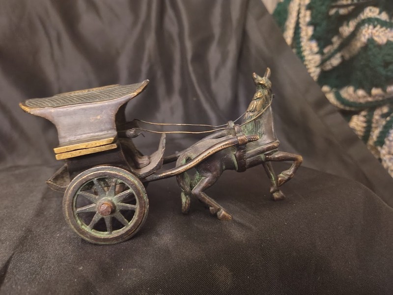 Vintage Brass Horse And CArt Showpiece natural patina (1950's)
