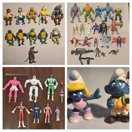 Vintage Lot of Action Figures - TNMT, Power Ranger, Smurfs, Misc (43 pieces)
