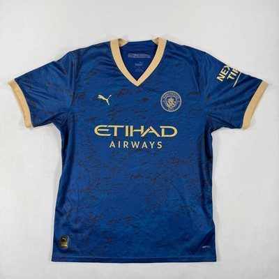 Puma Manchester City Etihad Airways Soccer Jersey Blue Gold Size L