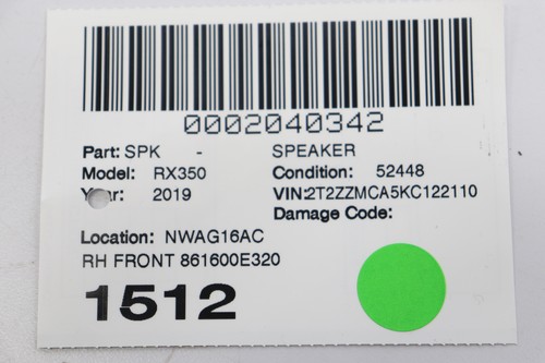 Altavoz de audio puerta trasera derecha o izquierda Lexus RX350 2016-2022 OEM 861600E320 - Imagen 8 de 8