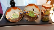 Vintage Japanese Eggshell Porcelain Tea Set Hand-Painted Geisha Girl