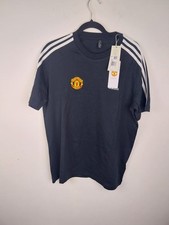 Image of Adidas Manchester United T Shirt Black White 3 Stripe Mens Medium