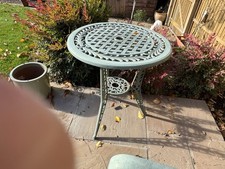 Pair Of Side Garden Tables  Metal ,painted Green To Match Bench