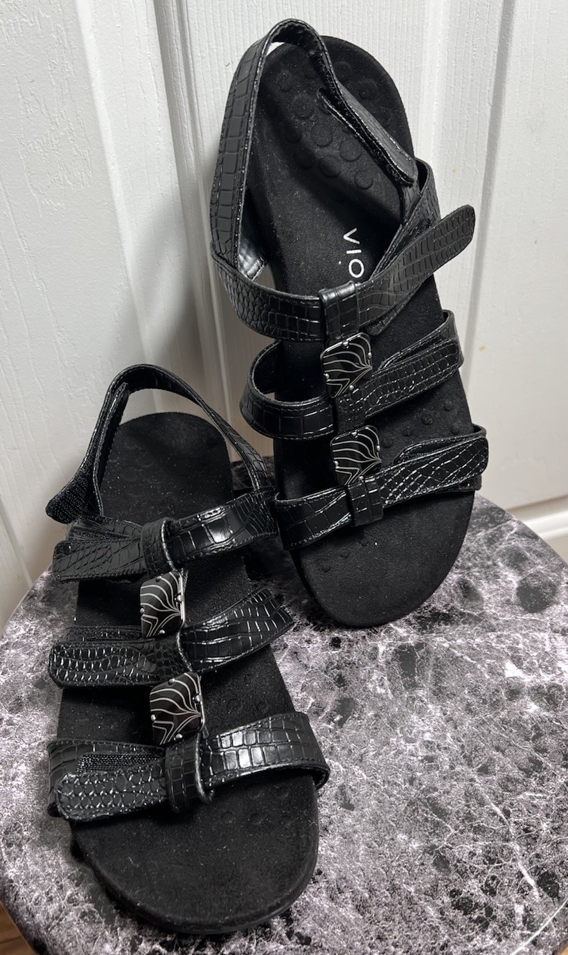 Vionic Amber Adjustable Black Leather Croc Emboss… - image 1