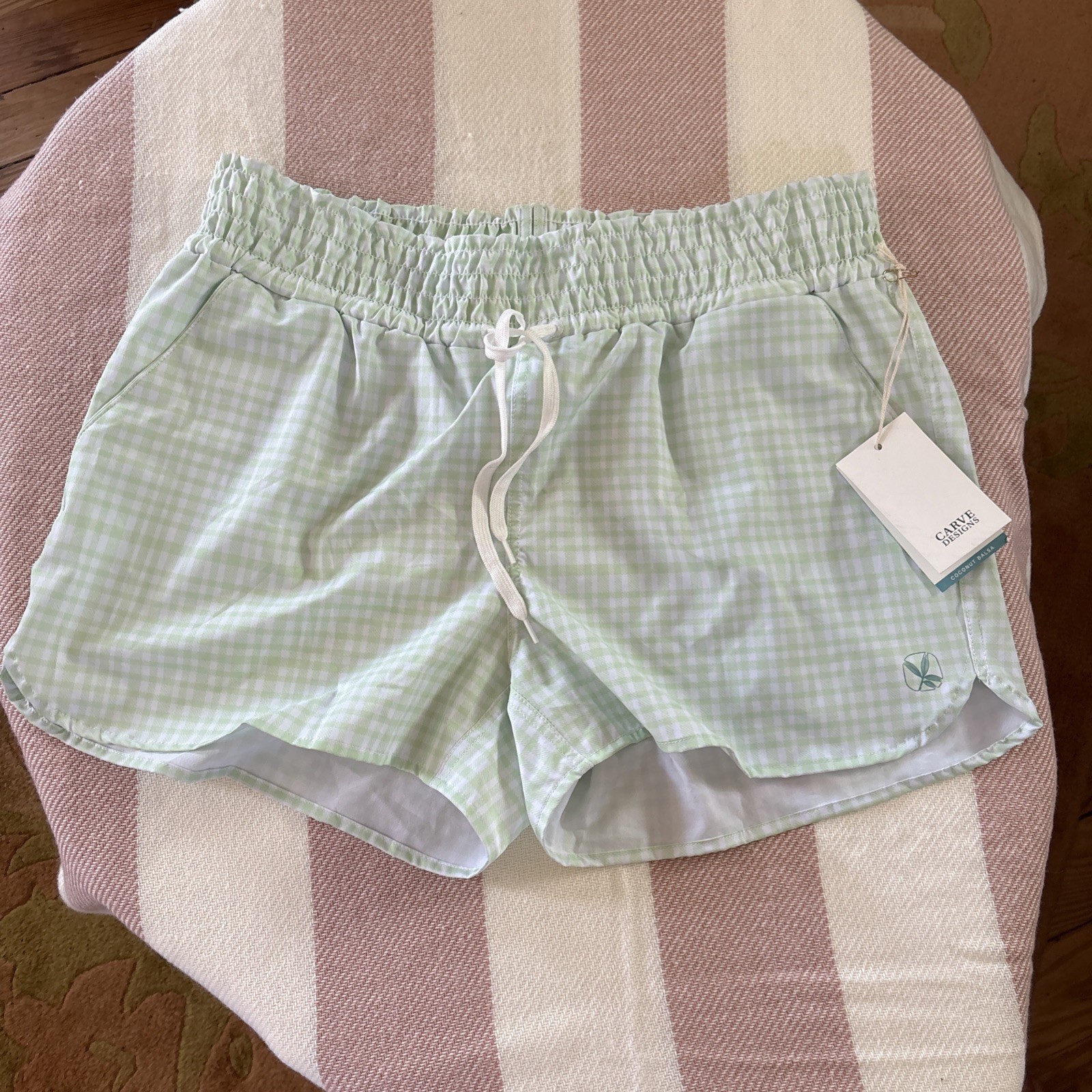 Carve Designs Women’s Board Short Light Green And White Checkered Size Large