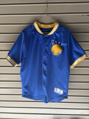 Golden State Warriors Jersey Mens Large Button Up Blue Basketball Mitchell Ness