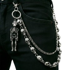 Skull Wallet Chain  Jean   Gothic Biker Punk Metal 62cm, Silver