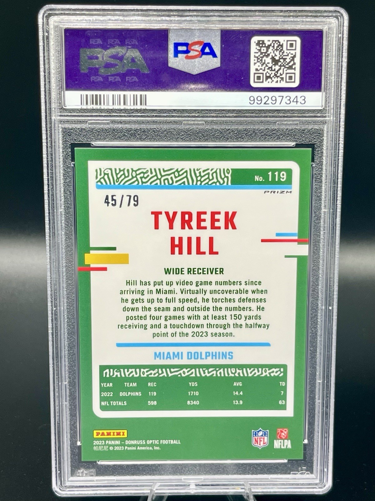 2023 Panini TYREEK HILL /79 PSA 9 Donruss Optic Pink Velocity Prizm #119 🏈🐬 view 2