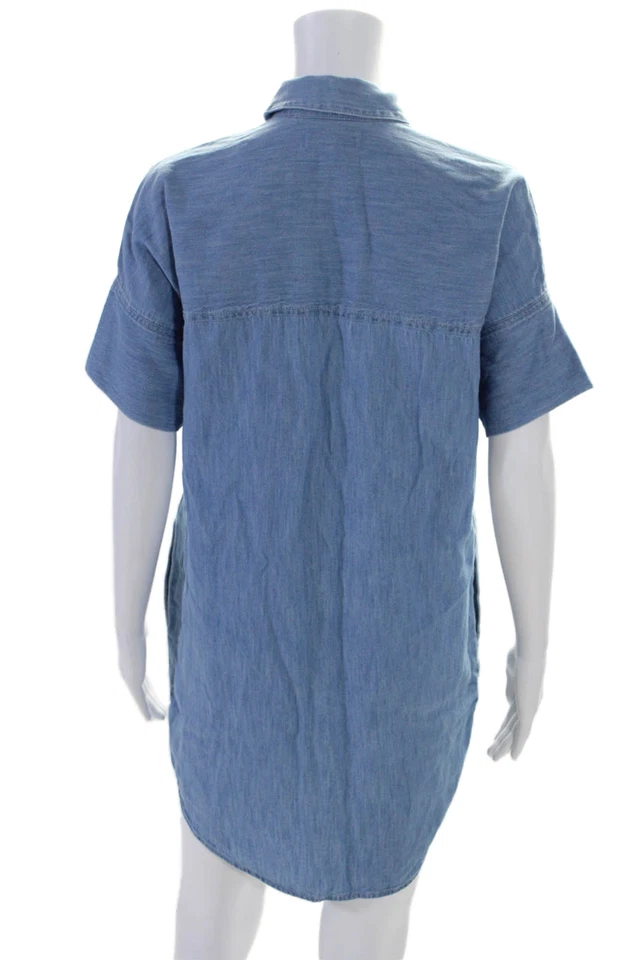 Madewell Womens Cotton Blend Denim Collared Short Sleeve Dress Blue Size XXS - Image 3 of 4