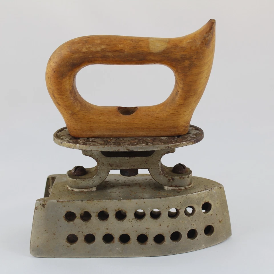 Ancienne PLANCHA métallique pour pierre incandescente lingot, poignée en bois - Photo 3/4