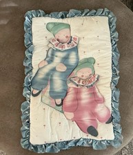 Vintage baby clown wall hanging mauve and blue 1980s
