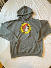 Buc-ee's Beaver Logo Hoodie Mens Large Gray Pullover Sweatshirt Cotton Blend