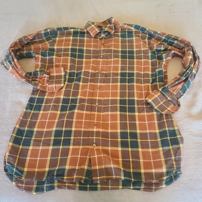 Tom James Mens 2XL Custom Made Multi Color Plaid Button Up Dress Shirt