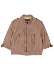 Zara Womens 3/4 Sleeve Faux Leather Military Jacket UK 18 XL Pink GH15