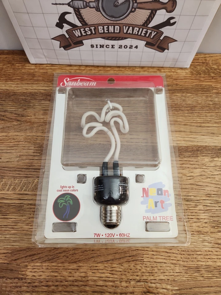 NOS Sunbeam Neon Art Palm Tree Neon Light Bulb With Lamp Base. - Image 1 of 3