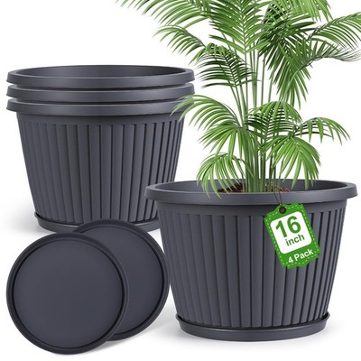 Large 16Inch Outdoor Planters with Drainage Holes  4 Pack Flower Pots