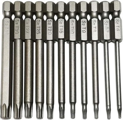 Security Torx Bit 11 Pieces 1/4 Inch Hex Shank T6 T7 T8 T9 T10 T15 T20 T25 T27 T