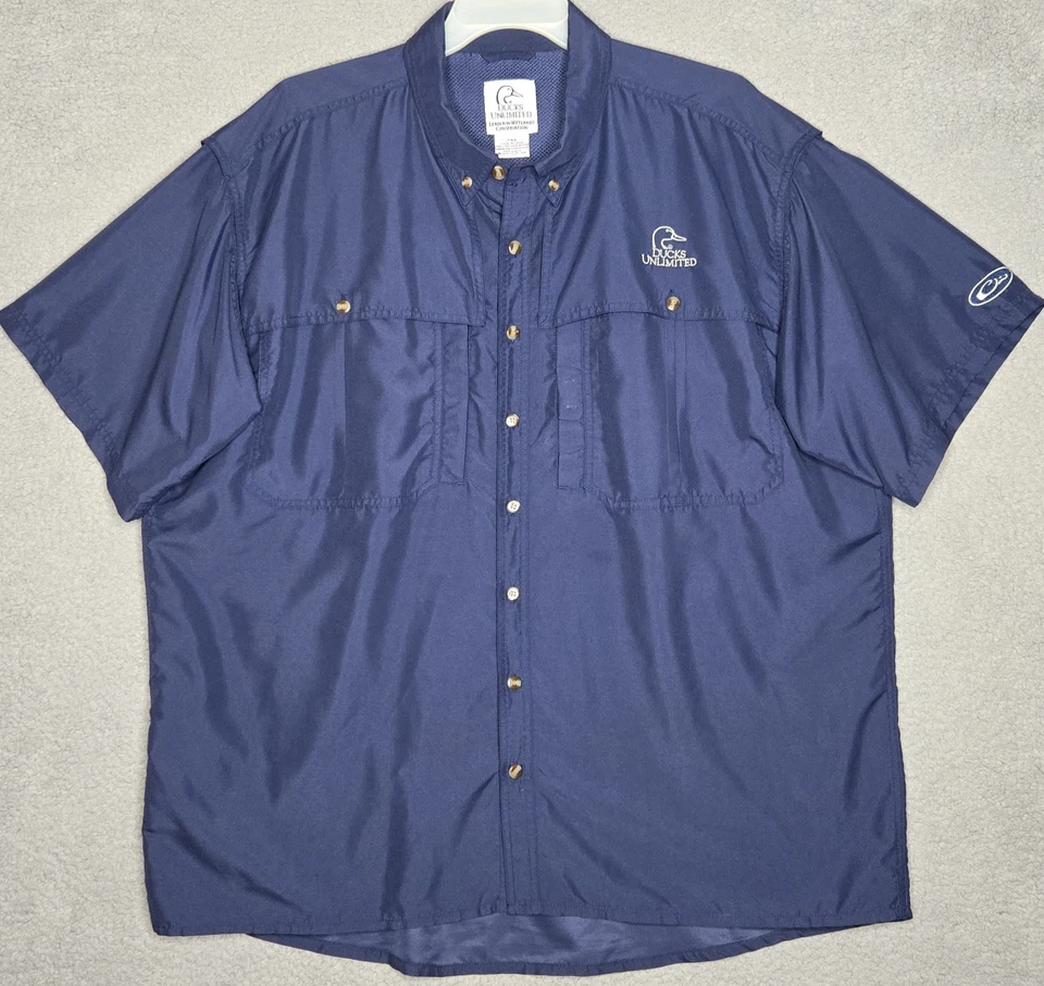 Ducks Unlimited Vented Button Up Shirt by Drake Navy - Men's 2XL Outdoor Hunting - Image 2 of 4