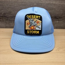 Vintage Desert Storm Hat Cap Snap Back Blue Mesh Trucker Patch Mens Military