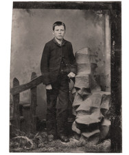 1870s Victorian Boy Paper Mache "boulder" 1/6 plate tintype