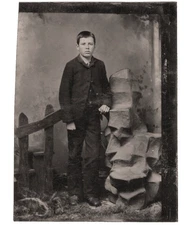 1870s Victorian Boy Paper Mache "boulder" 1/6 plate tintype