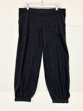 100 Cashmere Cropped Joggers Drawstring Waist Blk/Gray Womens Size M FLAW READ