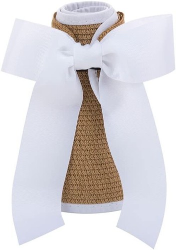 Straw Summer Sun Visor Beach Hat Wide Brim with Bow Adjustable (White) - Imagen 3 de 4