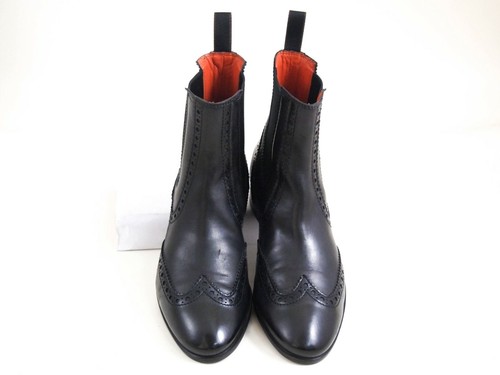 Santoni Wingtip Chelsea Ankle Boots Black Leather Women Size US 6 EU 36 - Picture 3 of 8