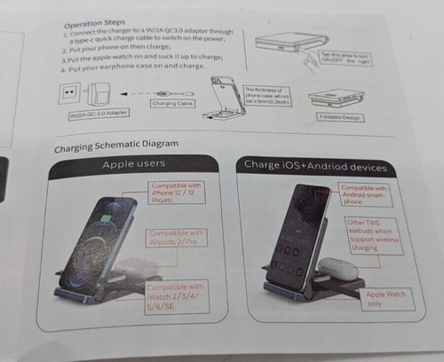 Mini Folding 3 in 1 wireless charging station Watch iPhone 14 13 Pro 12 11 - Picture 10 of 10