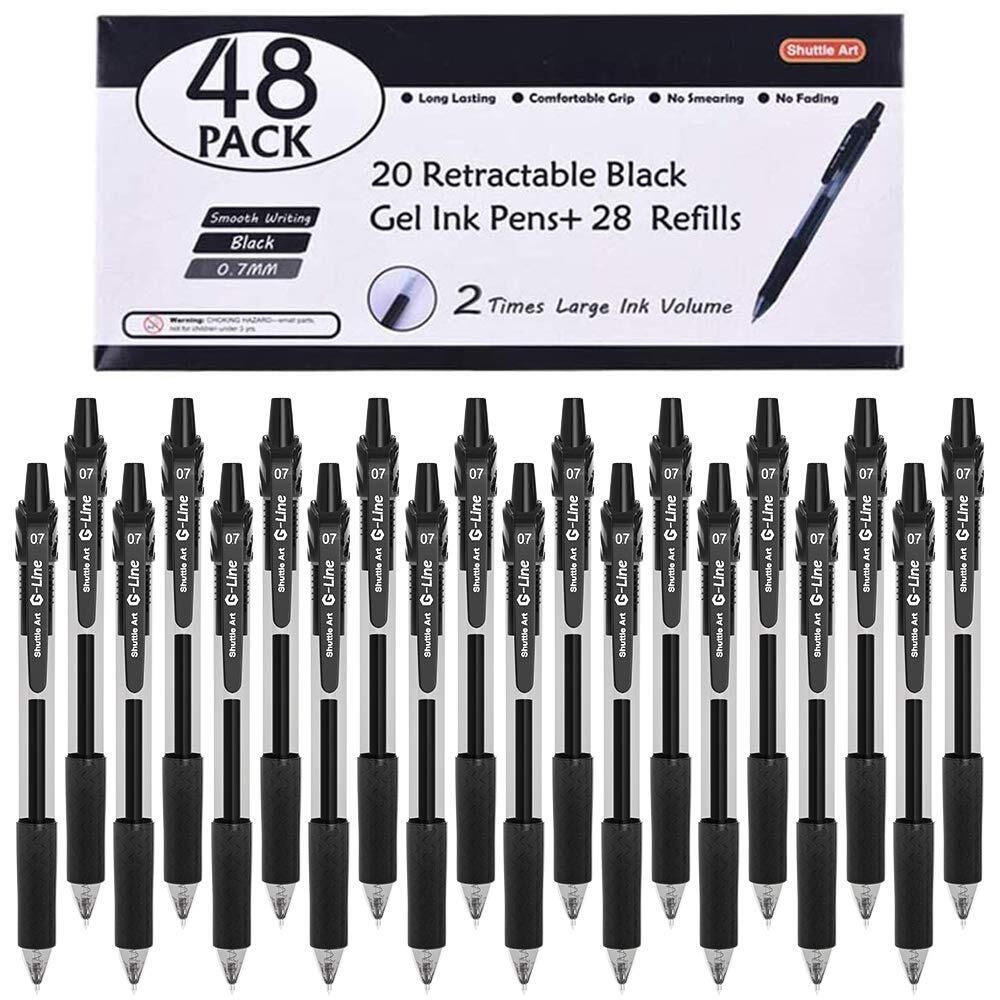 Black Gel Pens, 48 Pack(20 Pens with 28 Refills) Retractable Medium Point Rol...