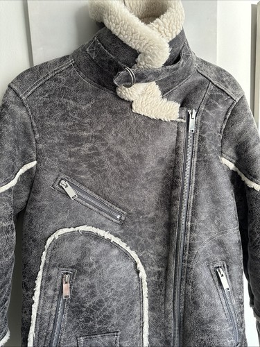 Urbancode London Women Faux Fur Shearling Aviator Jacket Coat/Size S 10/ Grey - Picture 21 of 24