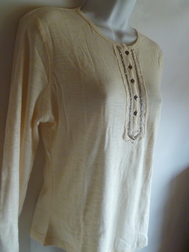 Ralph Lauren Chaps Top T-shirt Designer Sequins 100% Genuine New OX Cream Peach - Picture 11 of 24