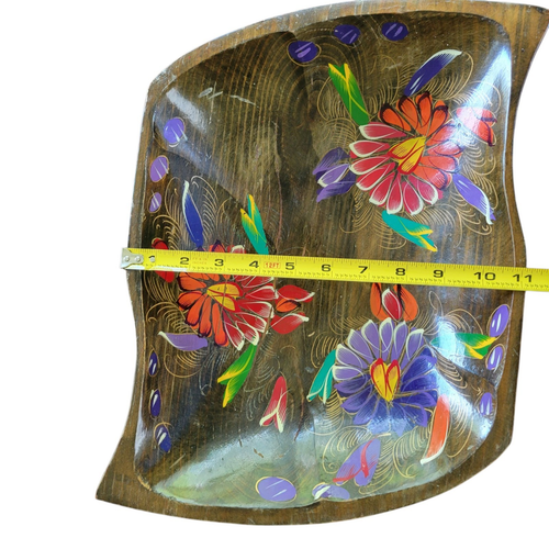 Vintage Colorful Hand Painted Floral Wooden Large Salad Fruit Bowl Batea Mexico. - Picture 6 of 24