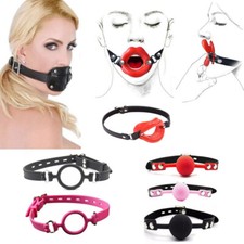 Silicone Open Mouth Gag Lips Head O-Ring Ball Restraints Strap Plug Insert BDSM