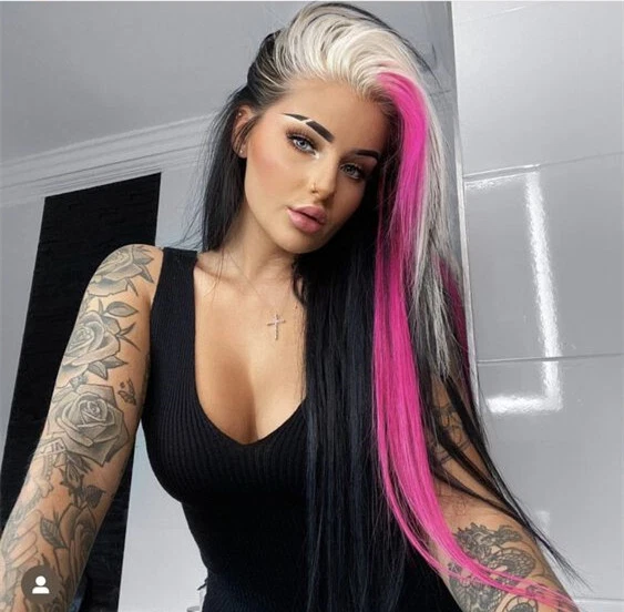 Black wig with white highlights cheap