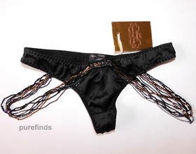 AGENT PROVOCATEUR SOIREE LIDIJA SILK THONG AP1 UK 6 in black RRP &pound;295 NWT