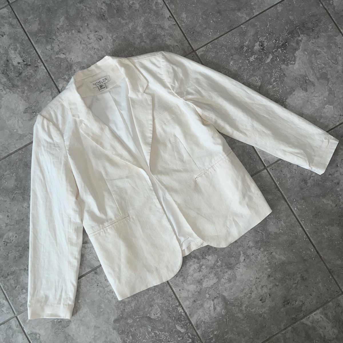 Rachel Zoe Linen Cotton Open Front Lined Blazer Jacket