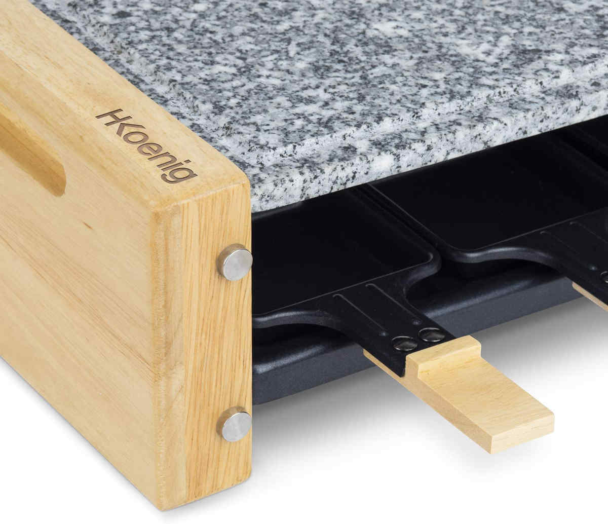 H.Koenig WOD6 Raclette-Gerät in Holz-Optik 6 Pfännchen Grill Heißer Stein 