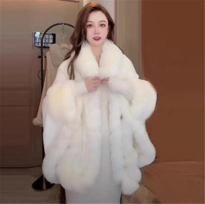 Womens Warm Rabbit Fur Collar Cape Jacket Coat Outwear Thicken Loose Winter  Hot