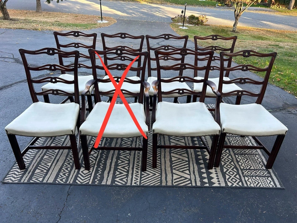 Set of 7 Or 8 Vintage Ladder Back Mahogany Dining Chairs – Cream Upholstery - Image 2 of 4