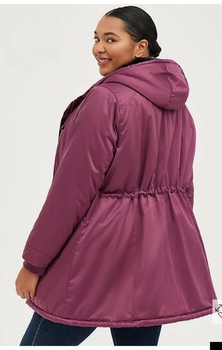 Women's NWT Torrid Fur-Lined Parka - Nylon Hooded Faux Fur Trim Purple, Size 4 - Picture 3 of 15