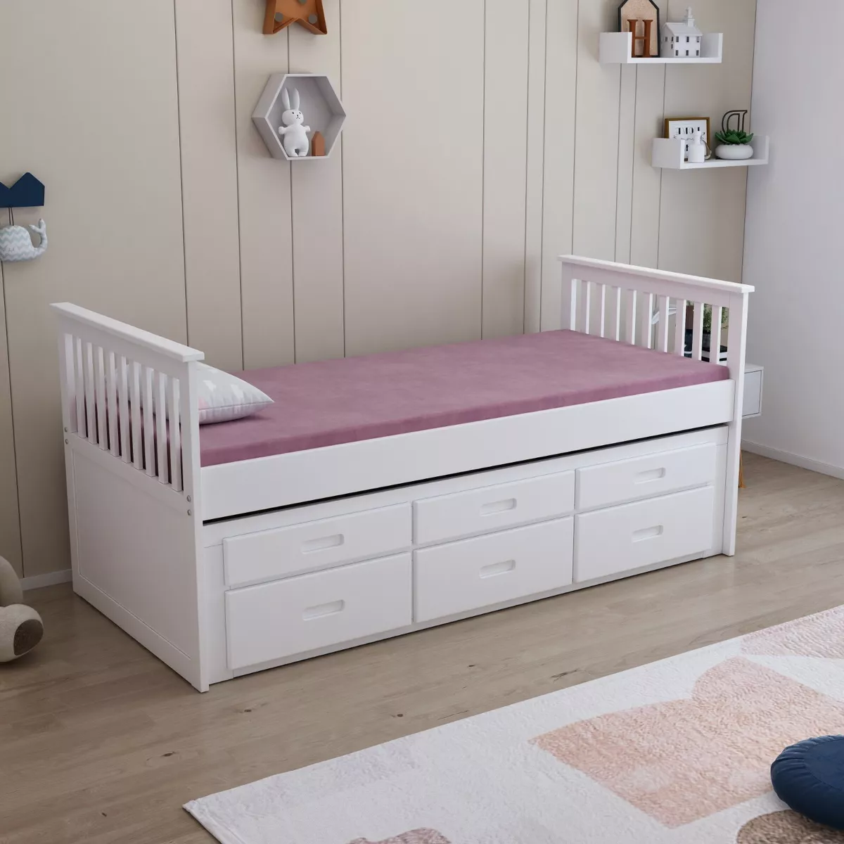 Classic cabin and trundle bed frame white deals