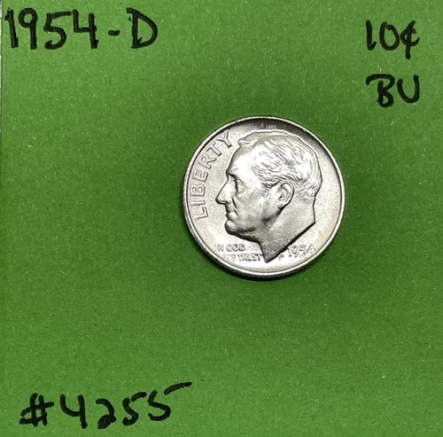 1954 D Roosevelt Dime 10c BU Uncirculated Mint State 90% Silver Nice Tone